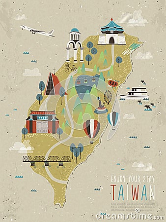 Adorable Taiwan attractions map Stock Photo