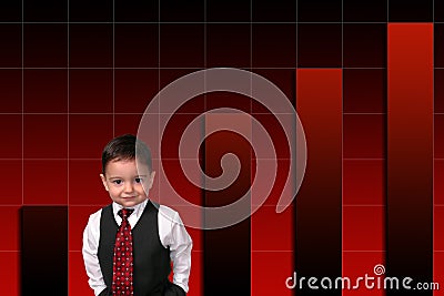 Adorable Toddler Boy In Suit Standing Against Bar Graph Stock Photo