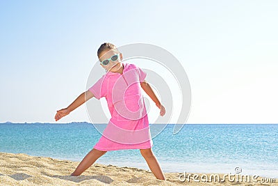 Adorable toddler girl at beach Stock Photo