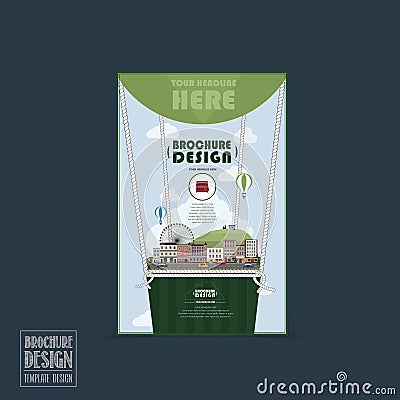 Adorable town scenery brochure template Vector Illustration