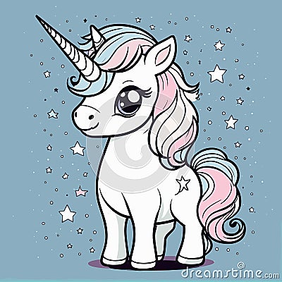 Adorable unicorn with big pretty eyes Vector Illustration