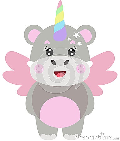 Adorable unicorn hippo with wings Vector Illustration