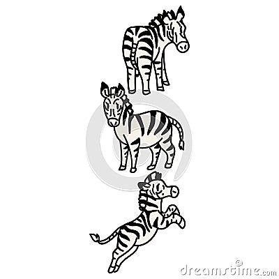 Adorable Vector Cartoon Lineart Zebra Standing Clip Art. Safari Animal Icon. Hand Drawn Kawaii Kid Motif Illustration Vector Illustration