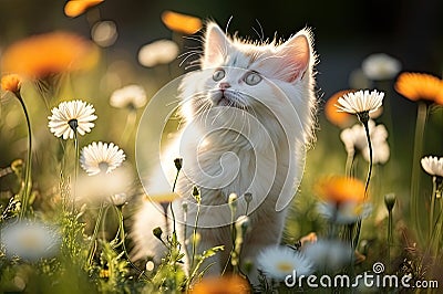 Kitten Playing in Meadow Nature Charm Generative AI Stock Photo