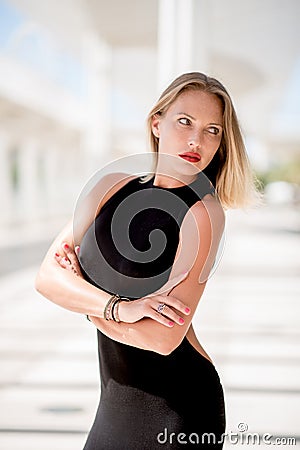 Adorable Woman in Black Dress Stock Photo