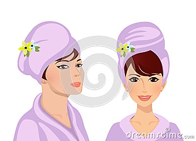 Adorable Woman in Turban and in Bath Robe Stock Photo