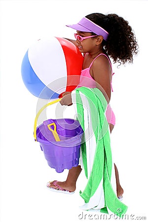 Adorable Young Girl Ready for the Beach Stock Photo