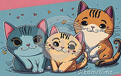 Adorably joyful cartoon cats background. Stock Photo