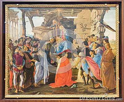 Adoration of the Magi, painting by Botticelli Editorial Stock Photo