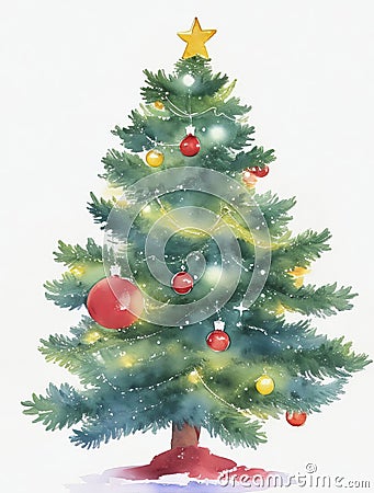 Adorn Your Holiday Season with a Watercolor Painting of a Vibrant Christmas Tree. Stock Photo