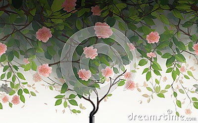 Adorn Your Walls with Hanging Tree Branches, Leaves, and Flowers for a Serene Atmosphere. Stock Photo