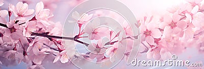 adorned with the delicate and pastel hues of cherry blossoms, capturing the essence of spring. Stock Photo