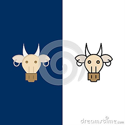 Adornment, Animals, Bull, Indian, Skull Icons. Flat and Line Filled Icon Set Vector Blue Background Vector Illustration