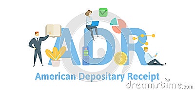 ADR, American depositary receipt. Concept with keywords, letters and icons. Flat vector illustration. Isolated on white Vector Illustration