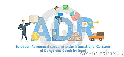 ADR, European Agreement concerning the International Carriage of Dangerous Goods by Road. Concept with keywords, letters Vector Illustration