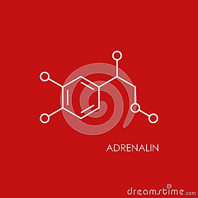 Adrenalin molecula structure. White line icon isolated on red background Stock Photo