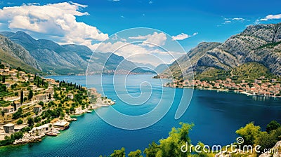 adriatic montenegrin bay kotor Cartoon Illustration