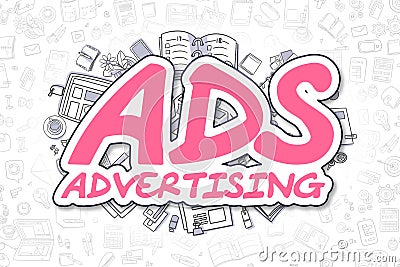 Ads - Doodle Magenta Text. Business Concept. Stock Photo