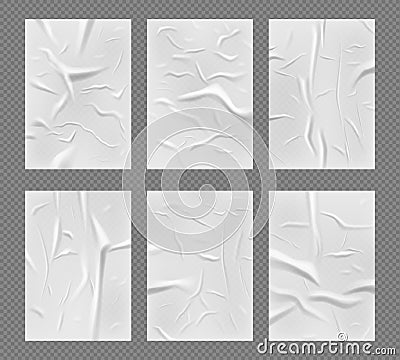 Ads realistic glue paper. Crumpled texture of water paper mockup wallpaper street poster for wall decent vector Vector Illustration