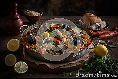 Seafood paella Spain tradional food food photography Stock Photo