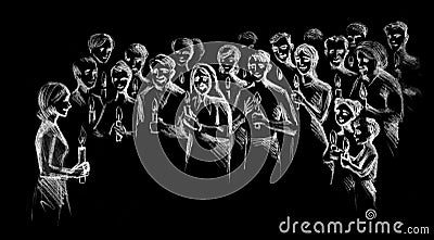 People with candles in their hands. Pencil drawing Stock Photo