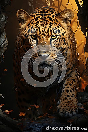 Adult angry leopard in african savannah. Created with Generative AI Stock Photo