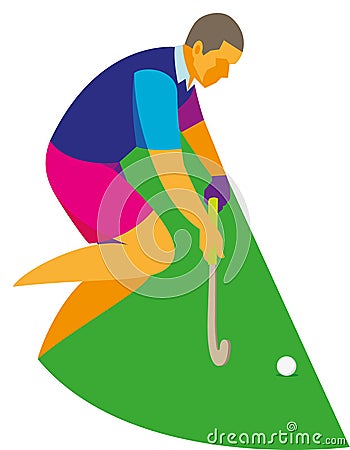 Adult athlete is a player in field hockey, who runs into the attack Vector Illustration