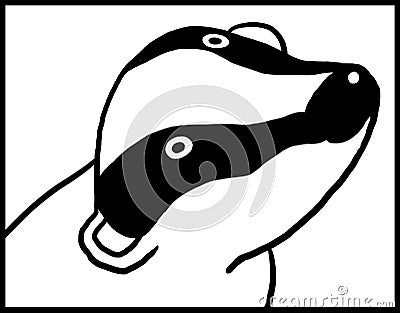 Adult badger head looking up Cartoon Illustration