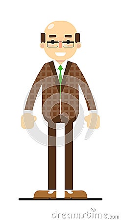 Adult bald man in brown suit and tie Cartoon Illustration