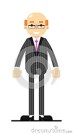 Adult bald man in business suit and tie Vector Illustration