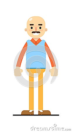 Adult bald man with mustache character Vector Illustration