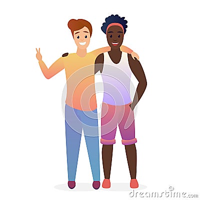 Adult best friends young guys. Men friendship vector illustration. Vector Illustration