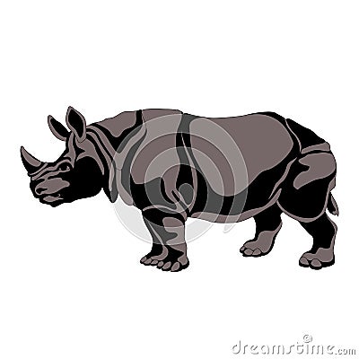 Adult black gray rhino silhouette Vector Illustration