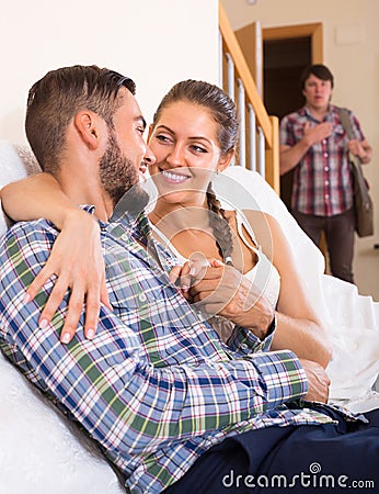 Adult and cheating partner at home Stock Photo