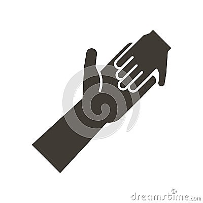 Adult and child holding hands icon. Vector flat illustration. Humanitarian help, adopting a child, family ties, child poverty Vector Illustration