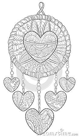 Adult coloring book,page a cute dreamcatcher image for relaxing.Zen art style illustration Vector Illustration