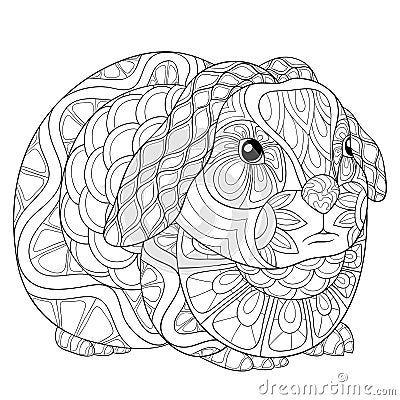 Adult coloring book,page a cute rabbit image for relaxing. Vector Illustration
