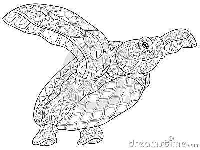 Adult coloring book,page a cute turtle image for relaxing.Zen art style illustration for print. Vector Illustration