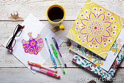 Adult coloring books, new stress relieving trend Stock Photo