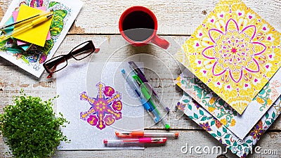 Adult coloring books, new stress relieving trend Stock Photo