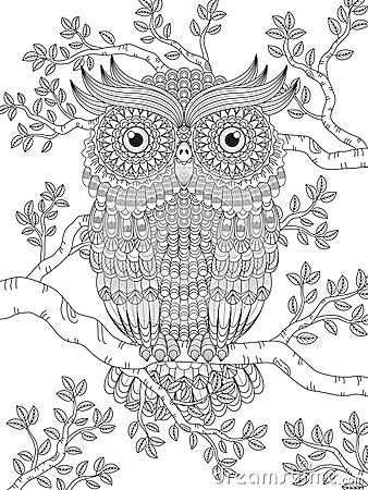 Adult coloring page with gorgeous owl Stock Photo