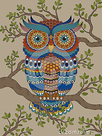 Adult coloring page with gorgeous owl Stock Photo