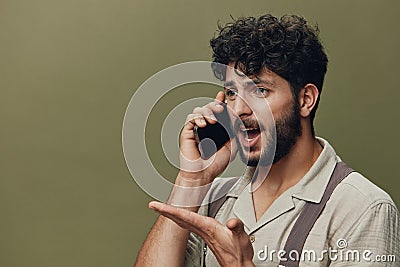 Adult communication men male technology guy mobile handsome casual phone person Stock Photo