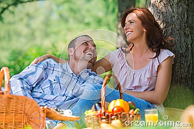 Adult couple picnicking Stock Photo