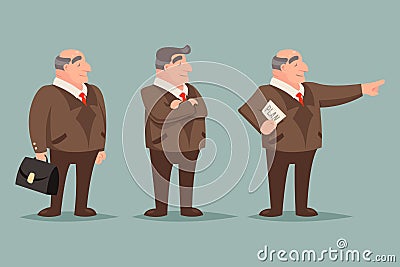 Adult Demonstration Businessman Big Boss Character Points Way Prosperity Success Wealth Icons Set on Stylish Vector Illustration