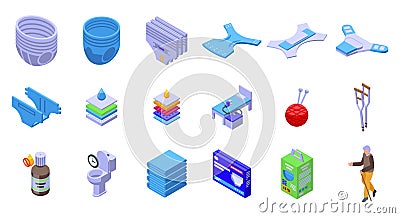 Adult diaper icons set isometric vector. Layer pad Stock Photo