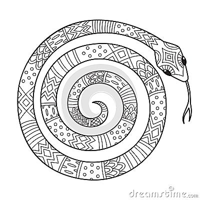 Adult doodle coloring book page snake. Antistress zentangle Cartoon Illustration