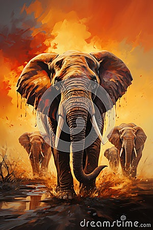 Adult elephant on african savannah in sunset. Created with Generative AI Stock Photo