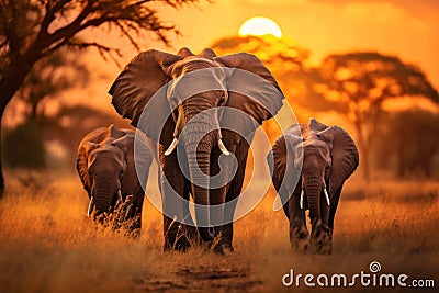 Adult elephant on african savannah in sunset. Created with Generative AI Stock Photo