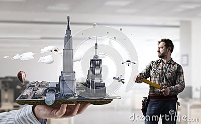 Adult engineer man. Mixed media Stock Photo